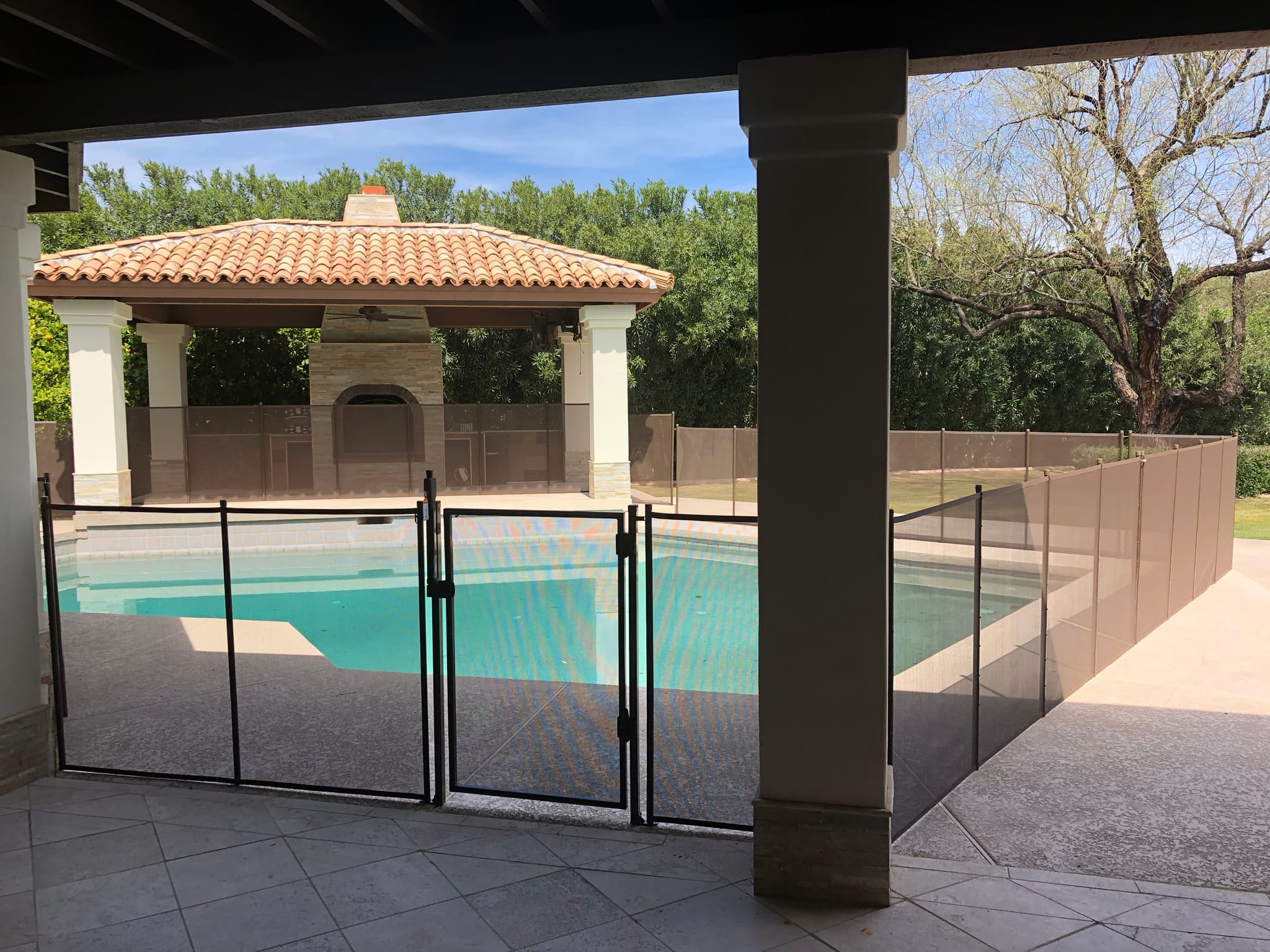 Removable pool safety fence — backyard view, Maricopa County AZ