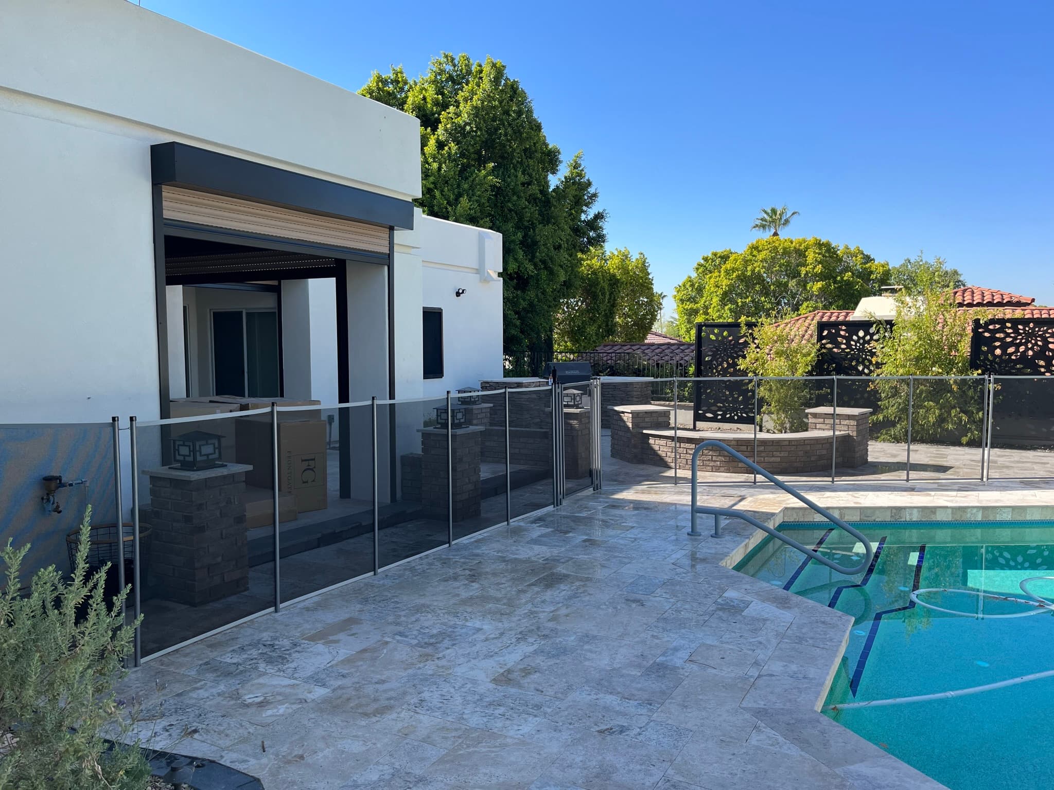 Removable mesh pool fence — large pool perimeter installation, Maricopa County