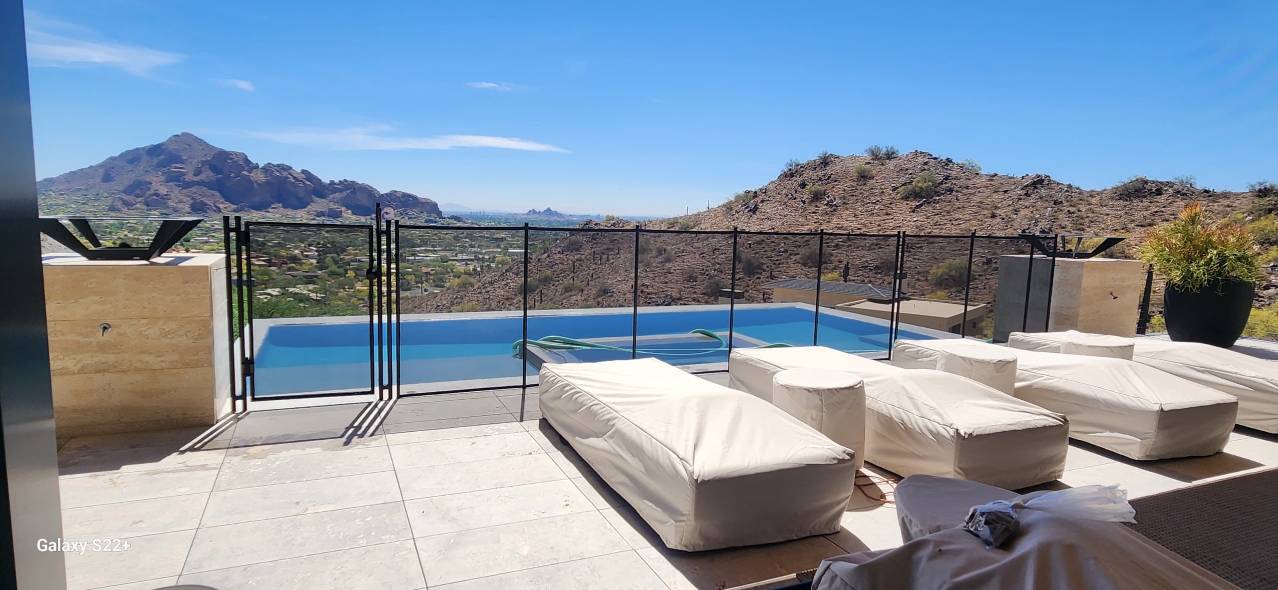 Luxury infinity pool fence — Camelback Mountain view, Scottsdale AZ