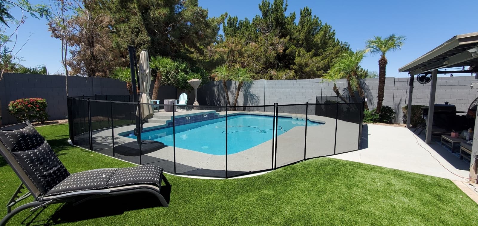 Black mesh pool fence — Arizona backyard, June 2022 installation
